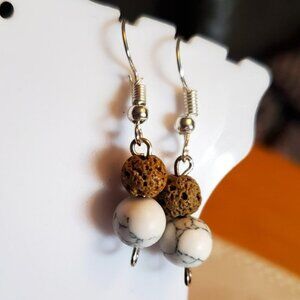 Silver Tone Hook Lava Bead and Jasper Earrings NWT